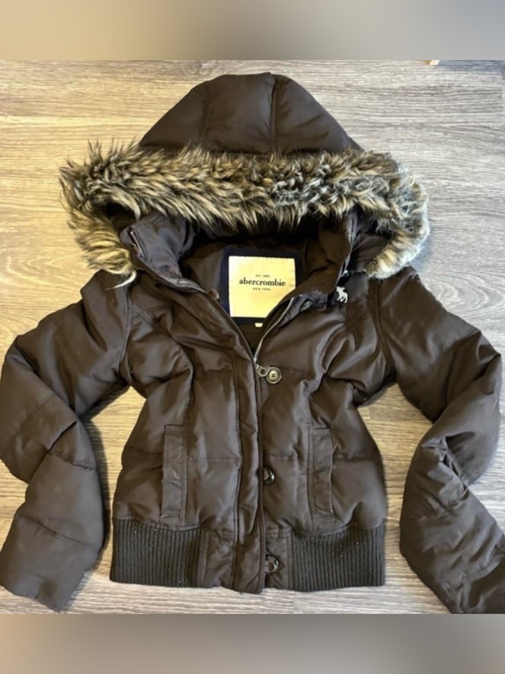 2000s Abercrombie brown fur puffer coat